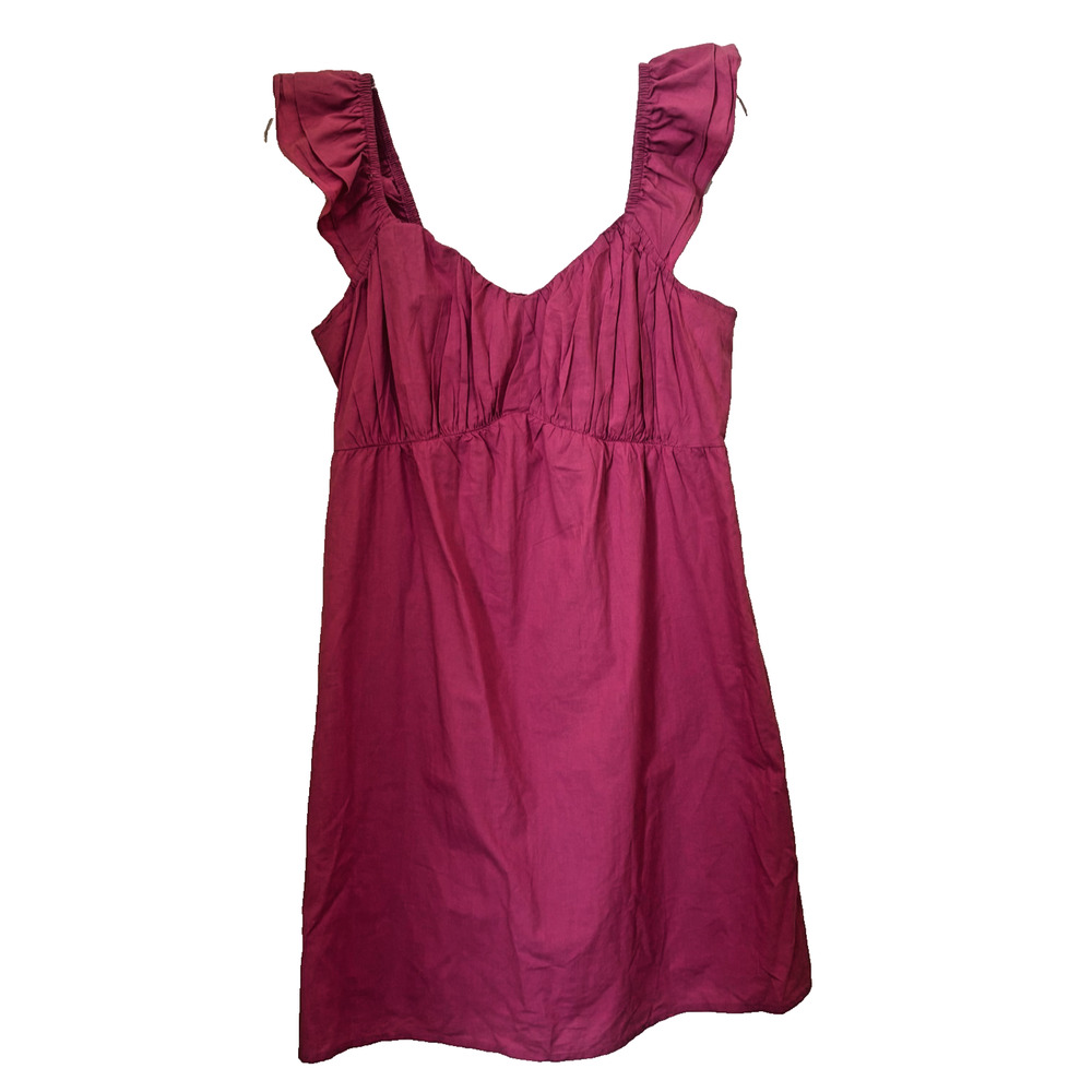 Sim & Sam Hot Pink Babydoll Cotton dress with ruffle shoulder size large